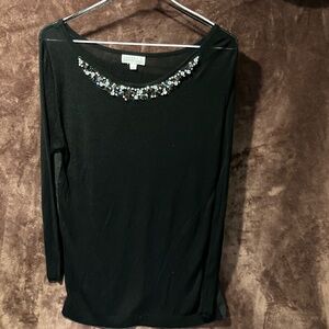 Joseph A Black Long Sleeve Top with Embellished Neckline (item # 1971)